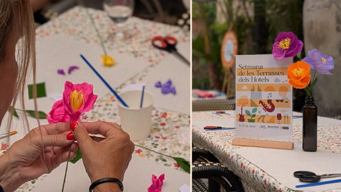 Semana de las terrazas de Barcelona creando flores de papel