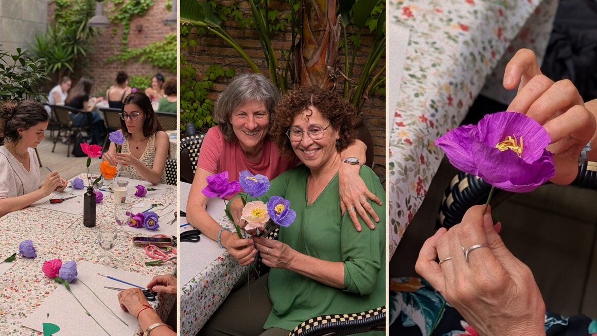 Semana de las terrazas de Barcelona creando flores de papel